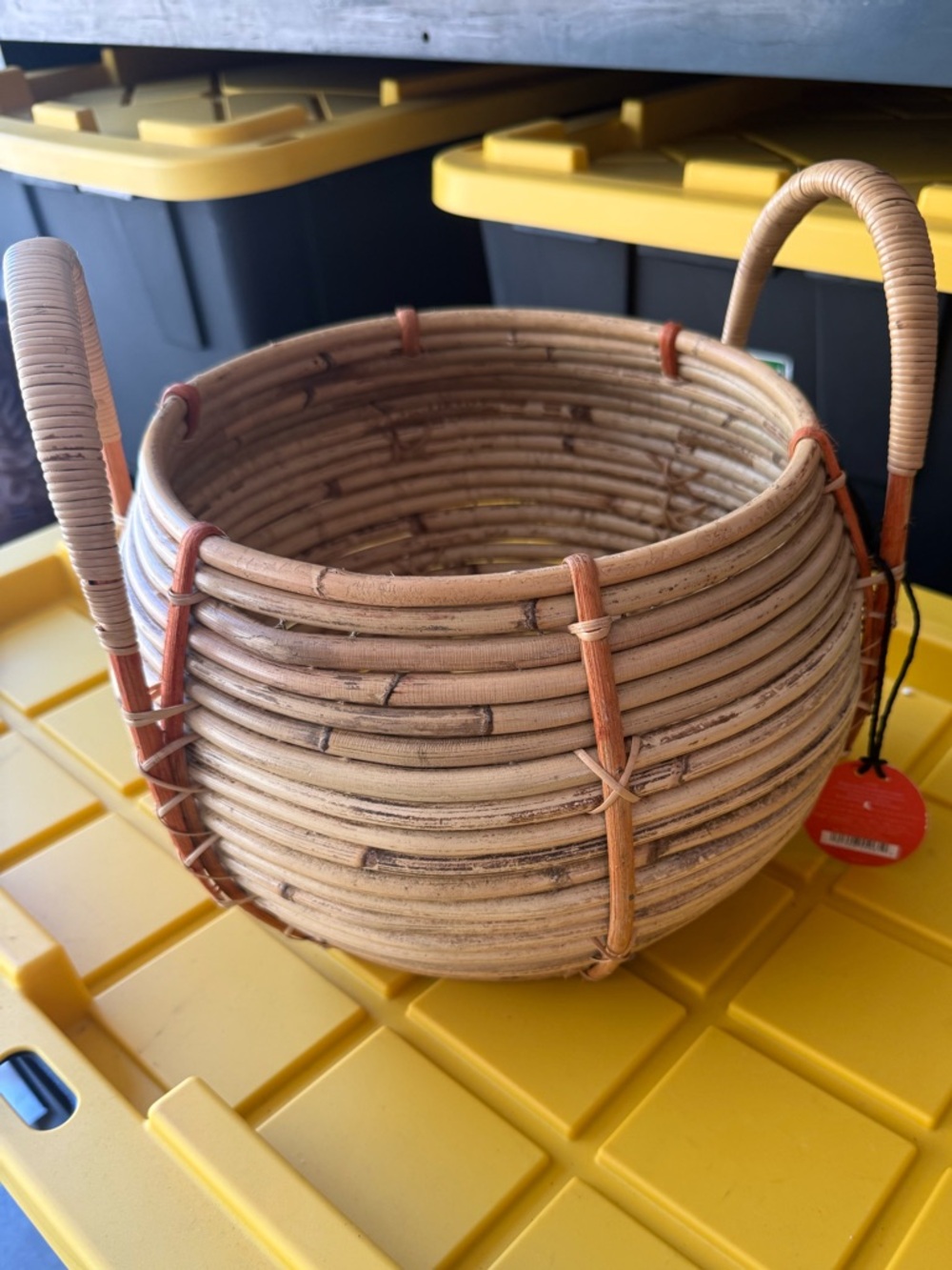Woven Rattan Accent Basket with Handles - Natural
